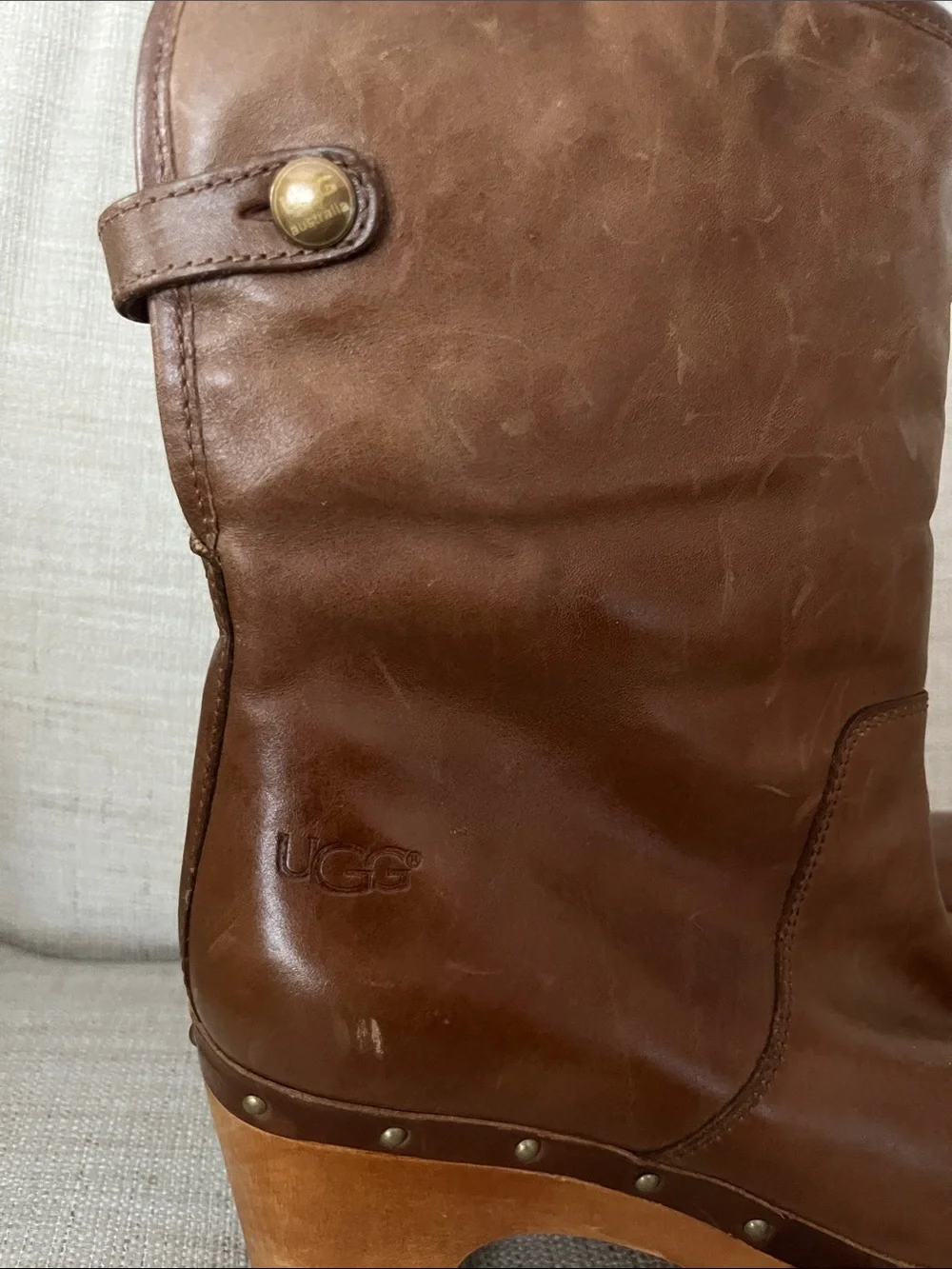 UGG Brown Leather Clog Heeled Boots - Picture 7 of 12